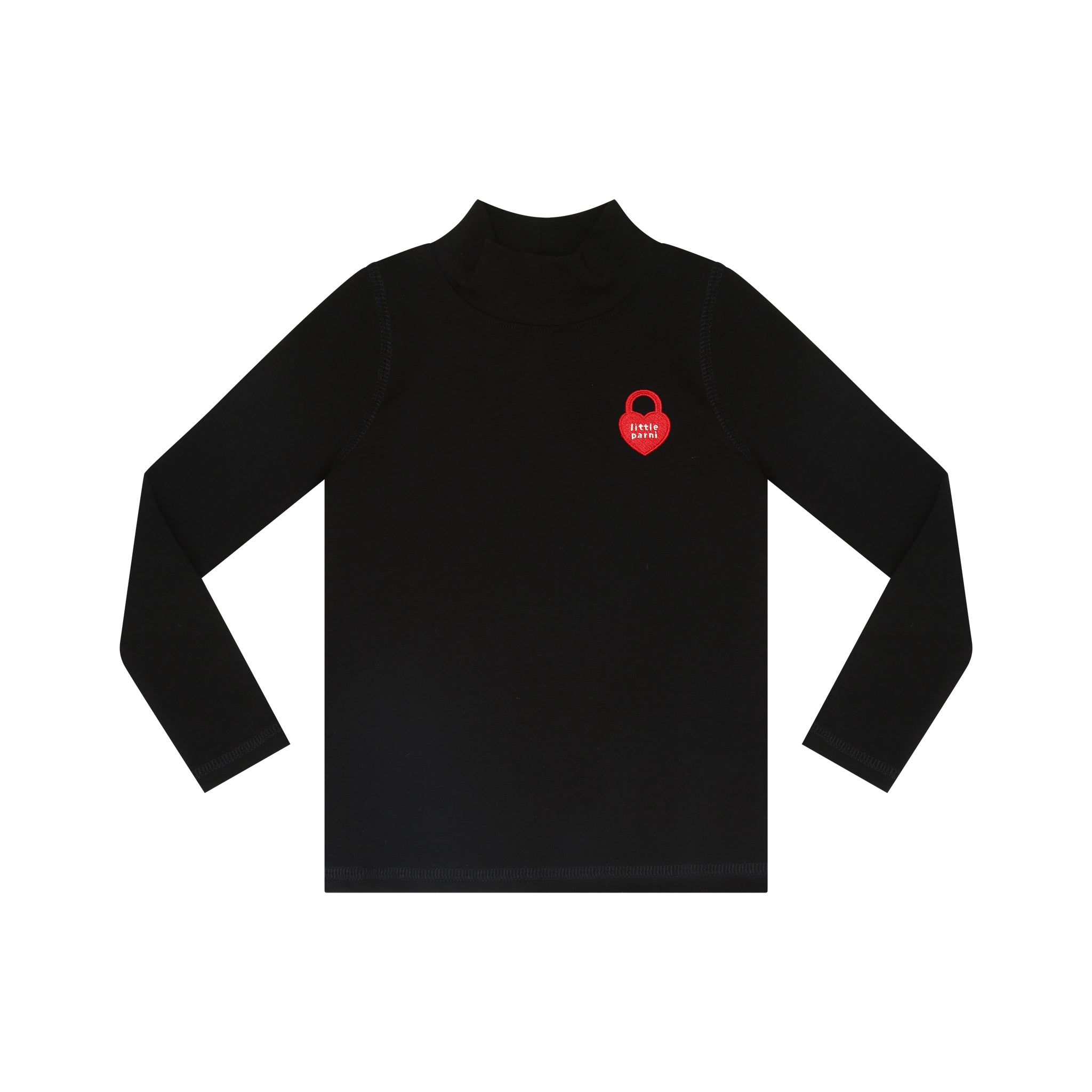 Black Solid Mockneck with Heart Logo