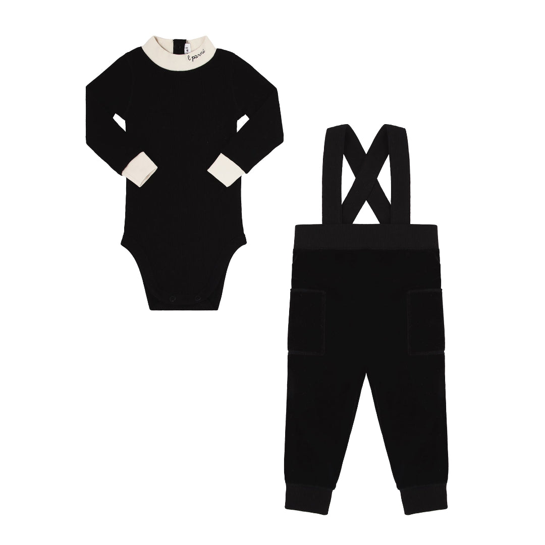 Black Velour Overall Set