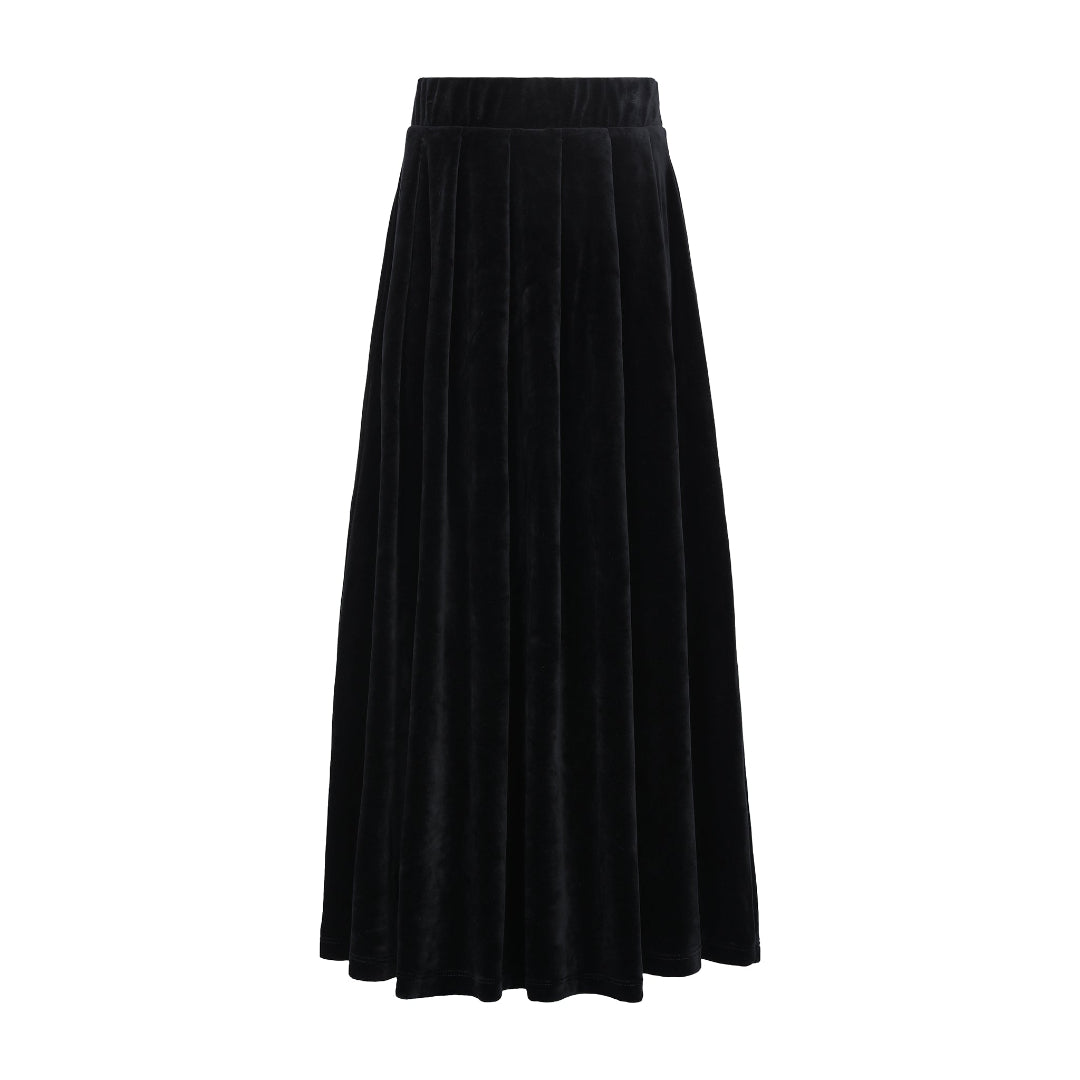 Black Velour Pleated Maxi SKirt