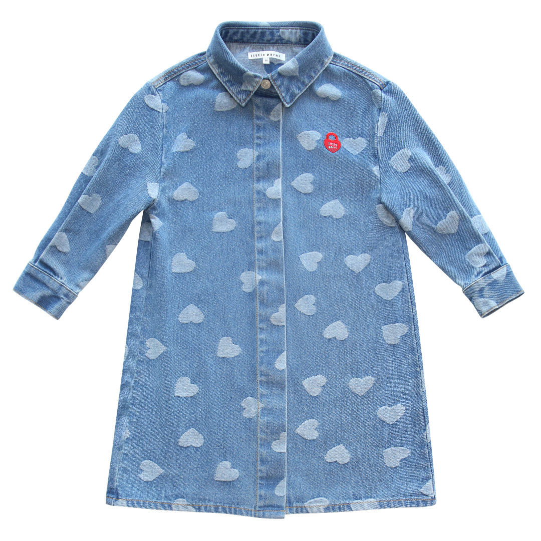 Heartprint Denim Shirtdress
