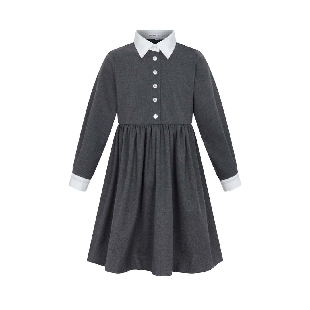 Grey White Collared Dress