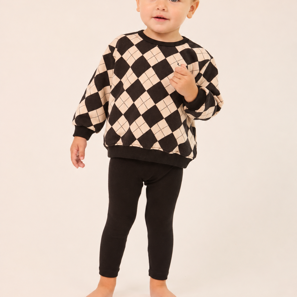 Black Toddler Argyle Sweatshirt Set (sweatshirt+ Leggings)