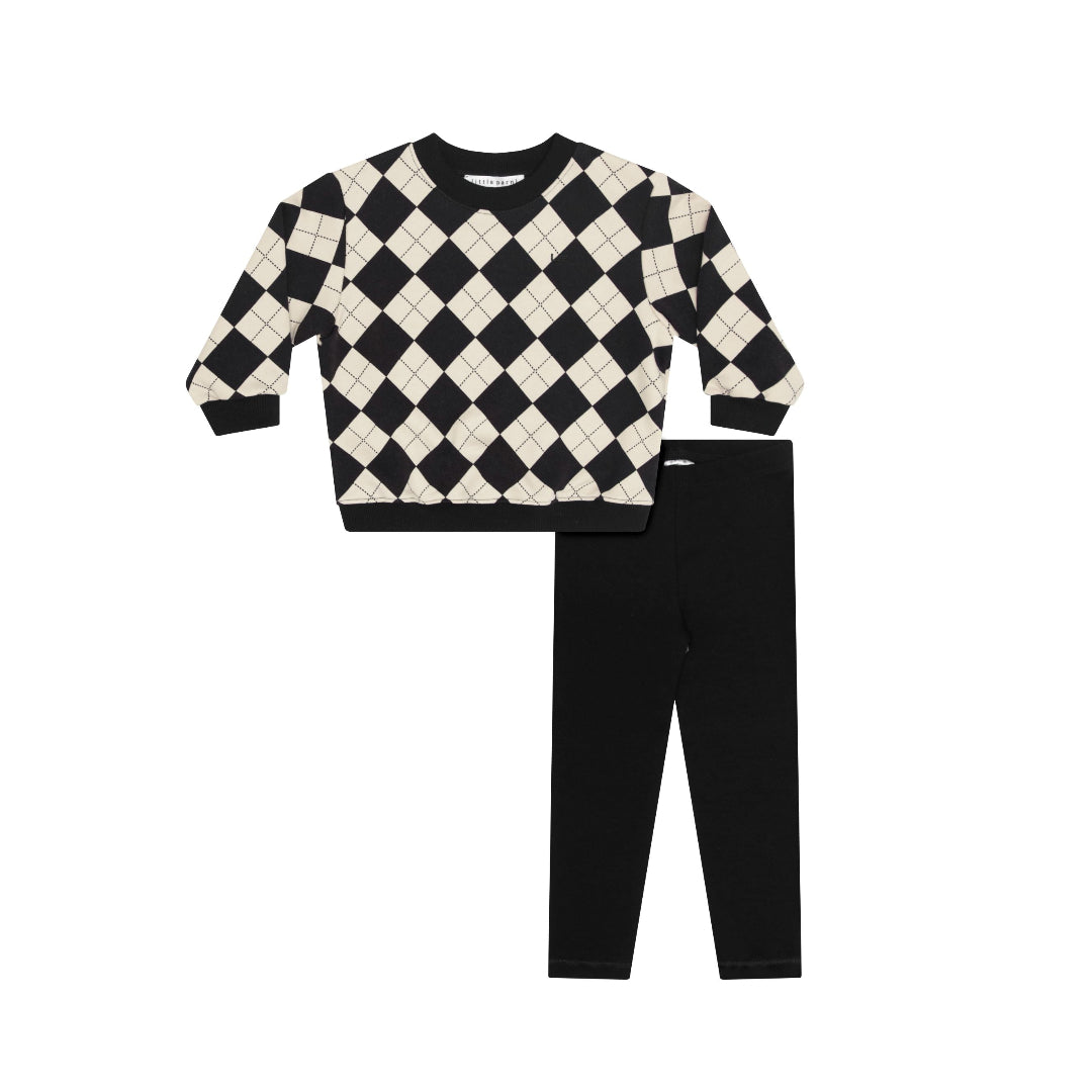 Black Toddler Argyle Sweatshirt Set (sweatshirt+ Leggings)