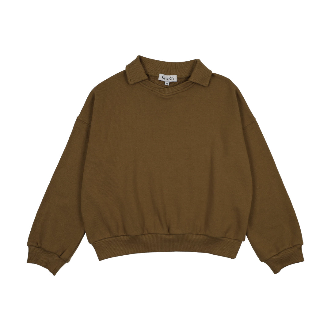 Green Bronze V-Neck Collared Sweatshirt