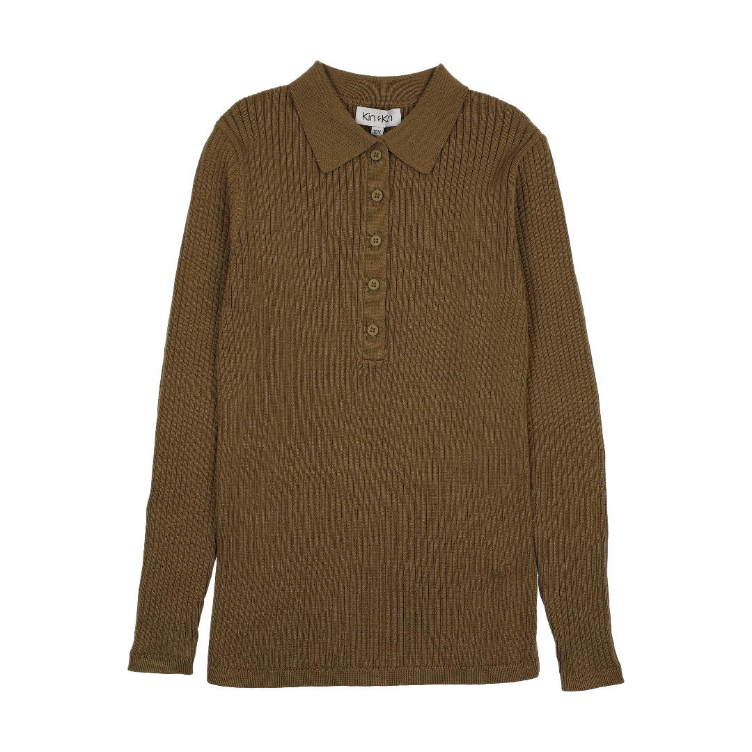 Green Bronze Teen Ribbed Knit Sweater Polo