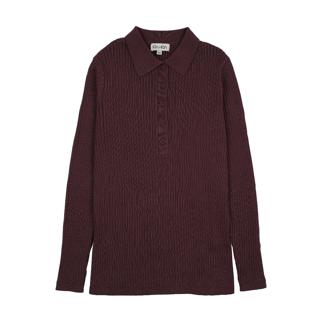 Plum Teen Ribbed Knit Sweater Polo