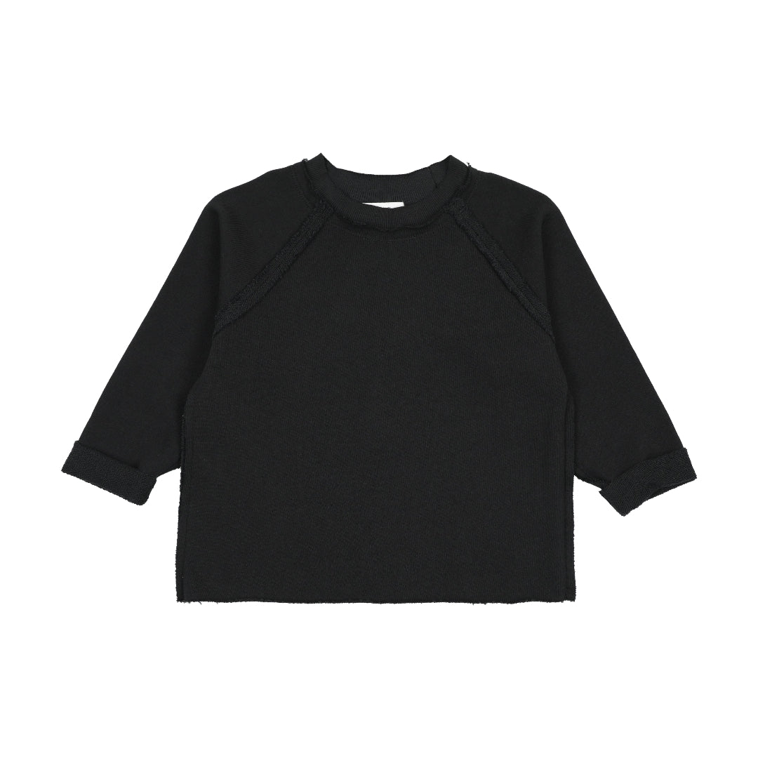 Black Raglan Sleeve Raw Edge Sweatshirt