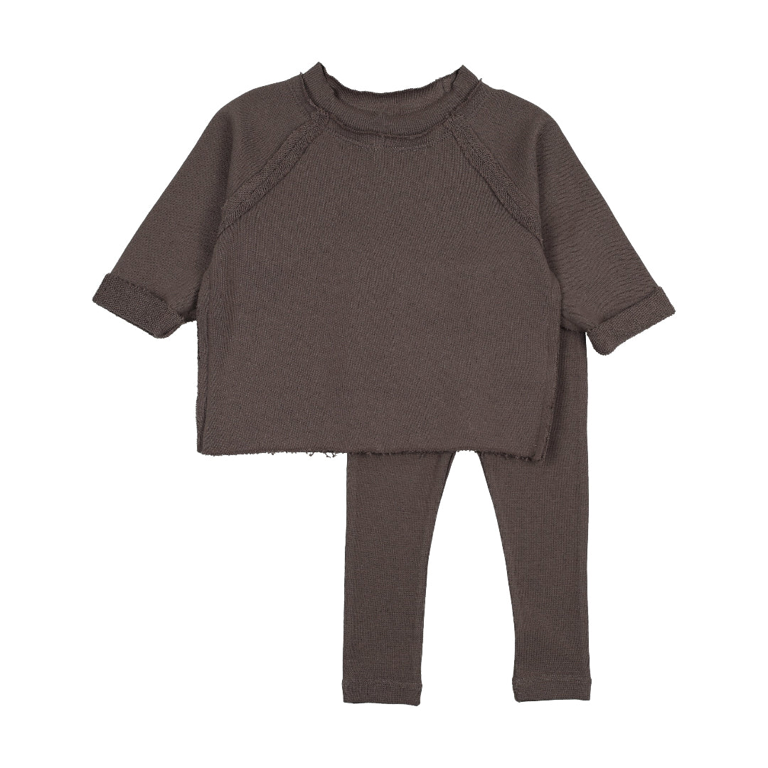 Chestnut Raglan Sleeve Raw Edge Sweatshirt + Legging Set