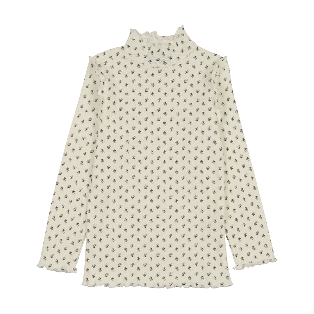Tulip Print Scalloped Edge Mockneck