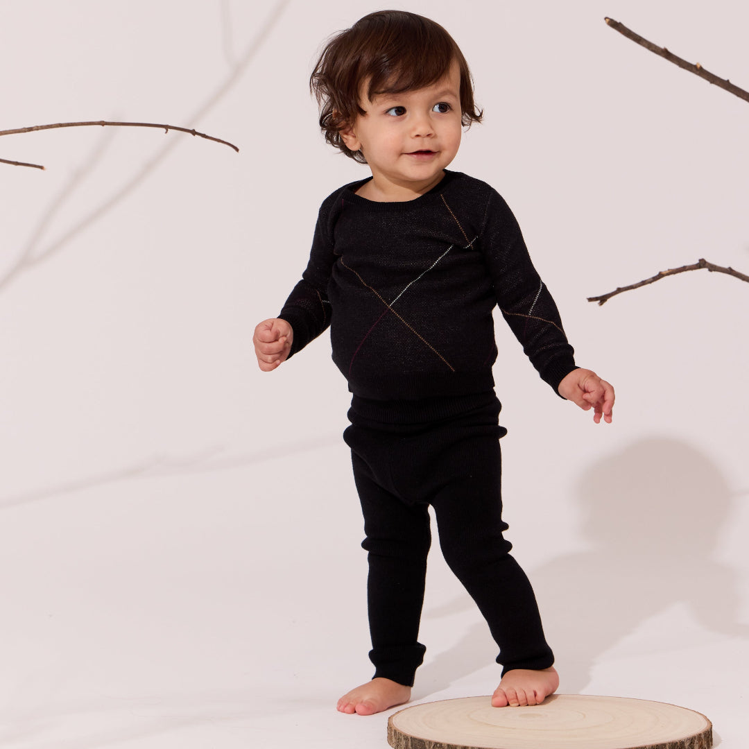 Black Diagonal Stripe Sweater Set