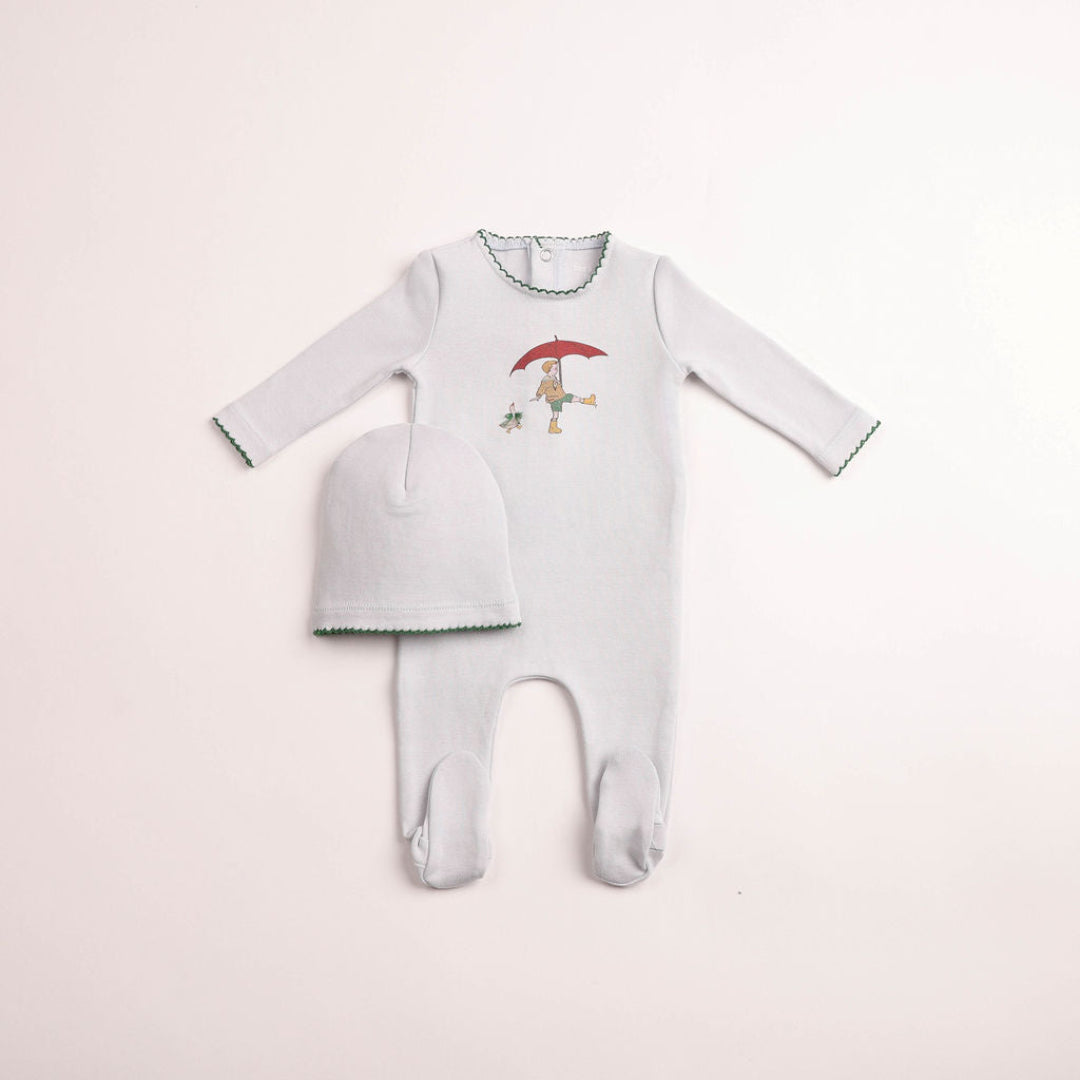 Crisp Blue Kids In Sketch Footie/Beanie