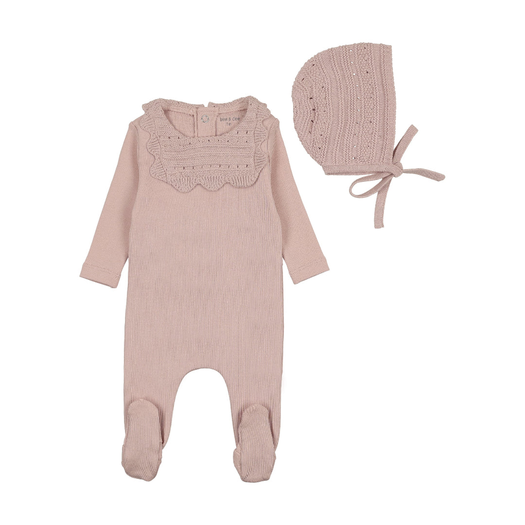 Cloud Pink Knit Bibette Footie/Bonnet