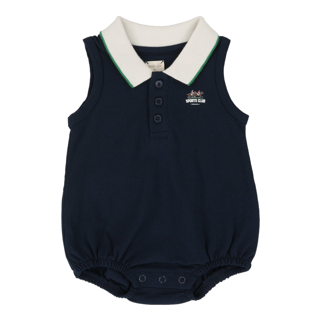 Navy Sleeveless Polo Romper