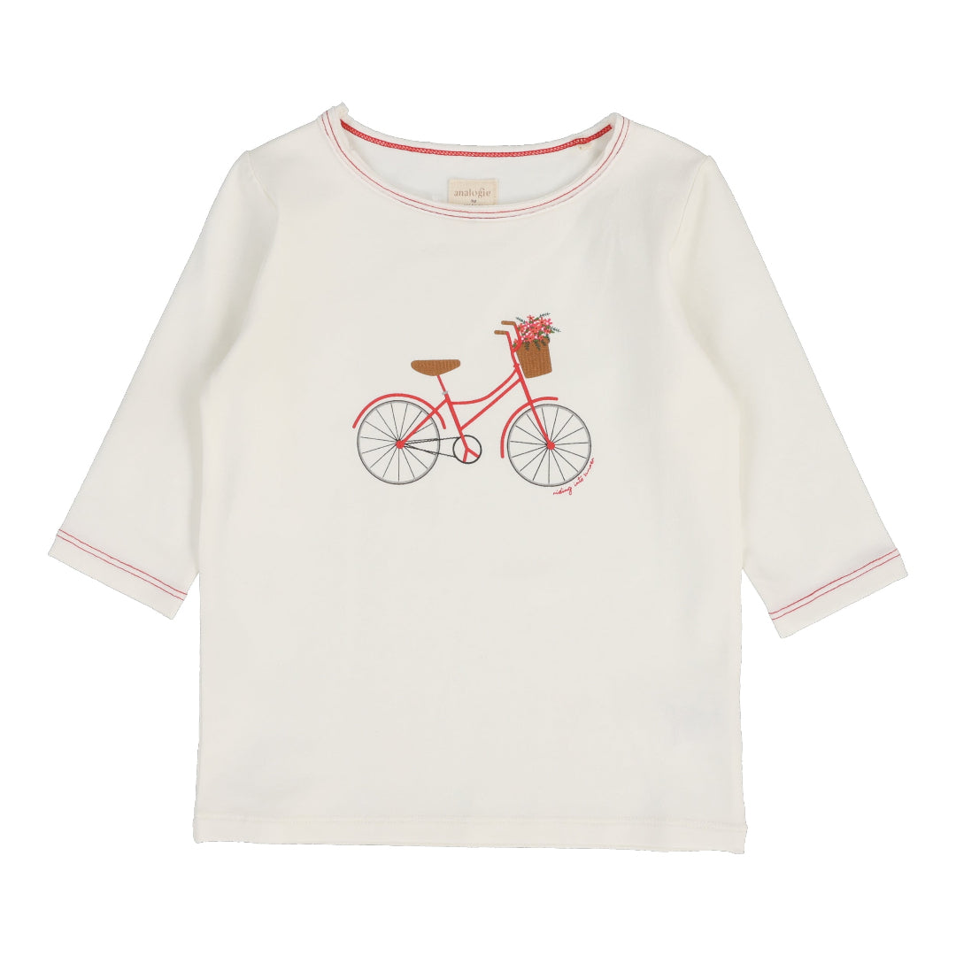 White Bike Girl Three Quarter Sleeve Tee