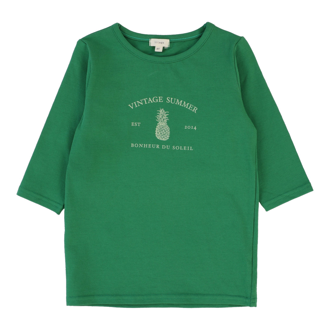 Green Print Three Quarter Sleeve Tee