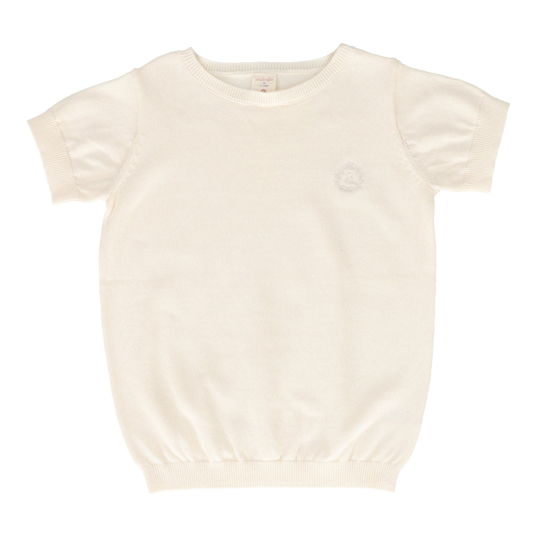 Natural Ivory Boys Short Sleeve Crewneck Sweater