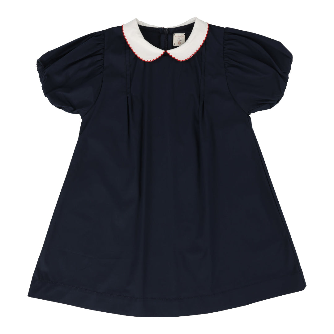 Navy Puff Sleeve Dress Short Sleeve