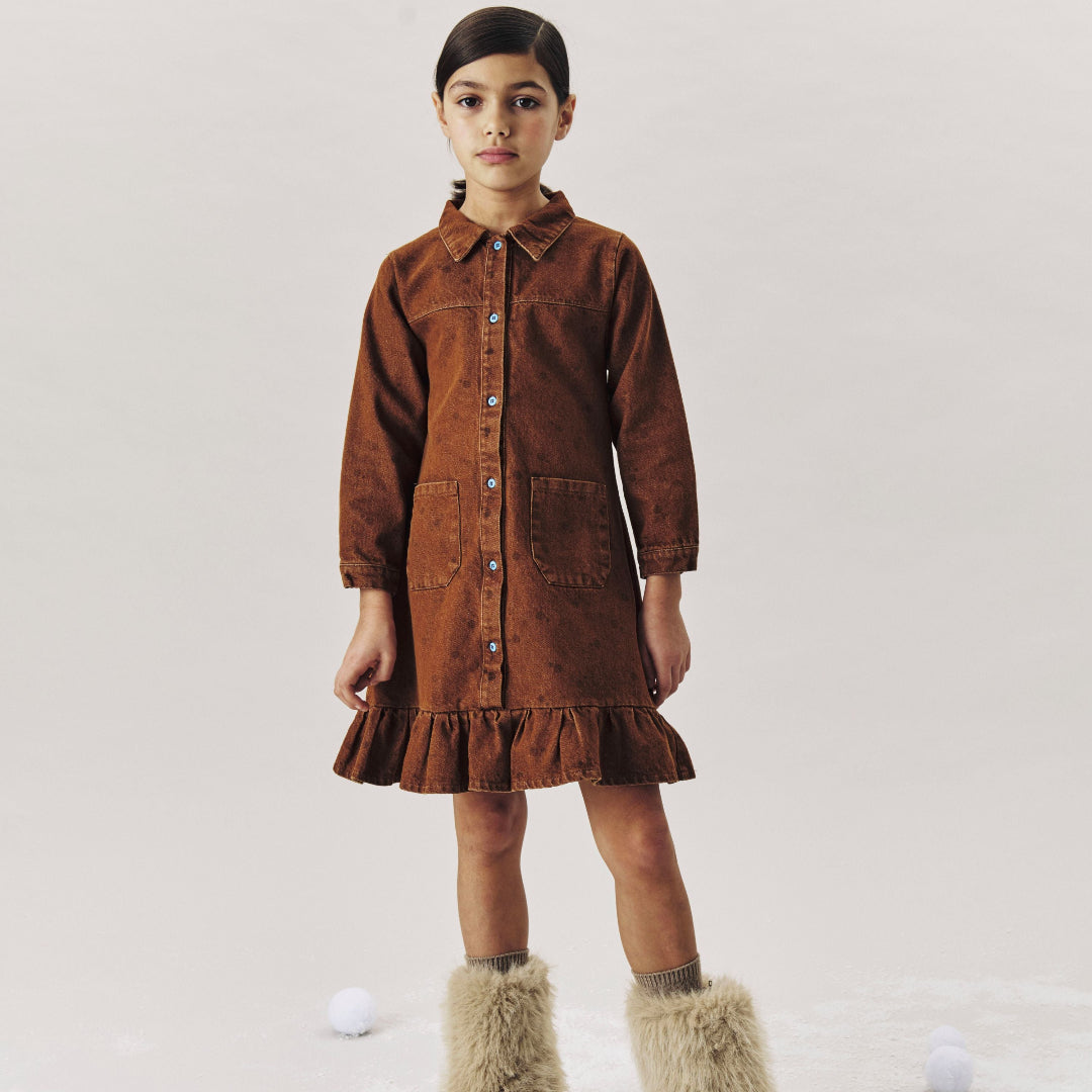 Choco/ Polka Dot Dress, Loose Fit, Buttoned Front