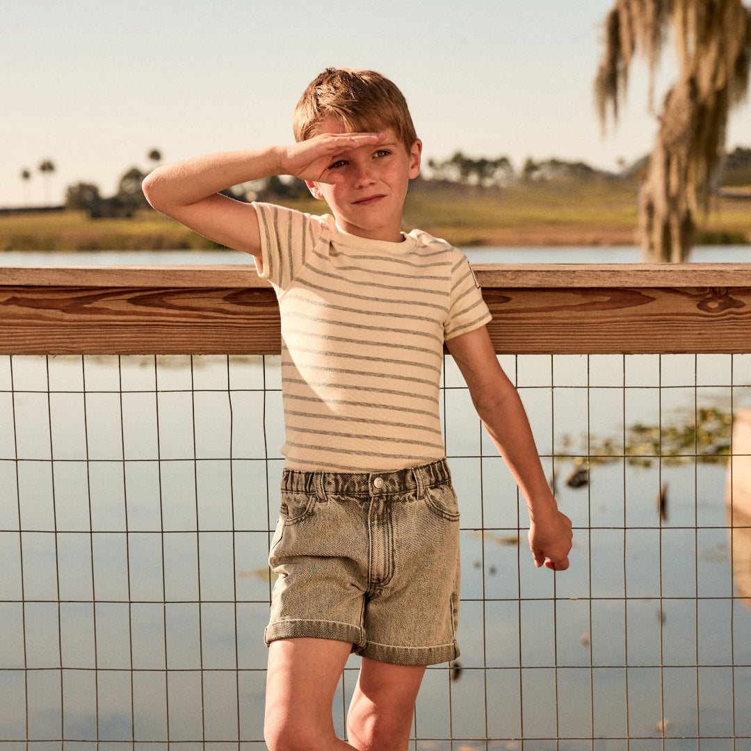 Grey/ Ivory Classic Striped Short Sleeve Tee
