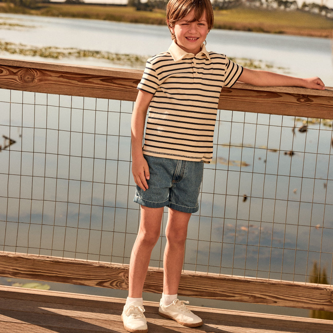 Navy/ Ivory Classic Striped Boy's Polo