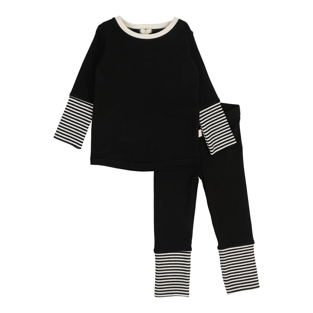 Black/Cream Striped Cuff Lounge Set