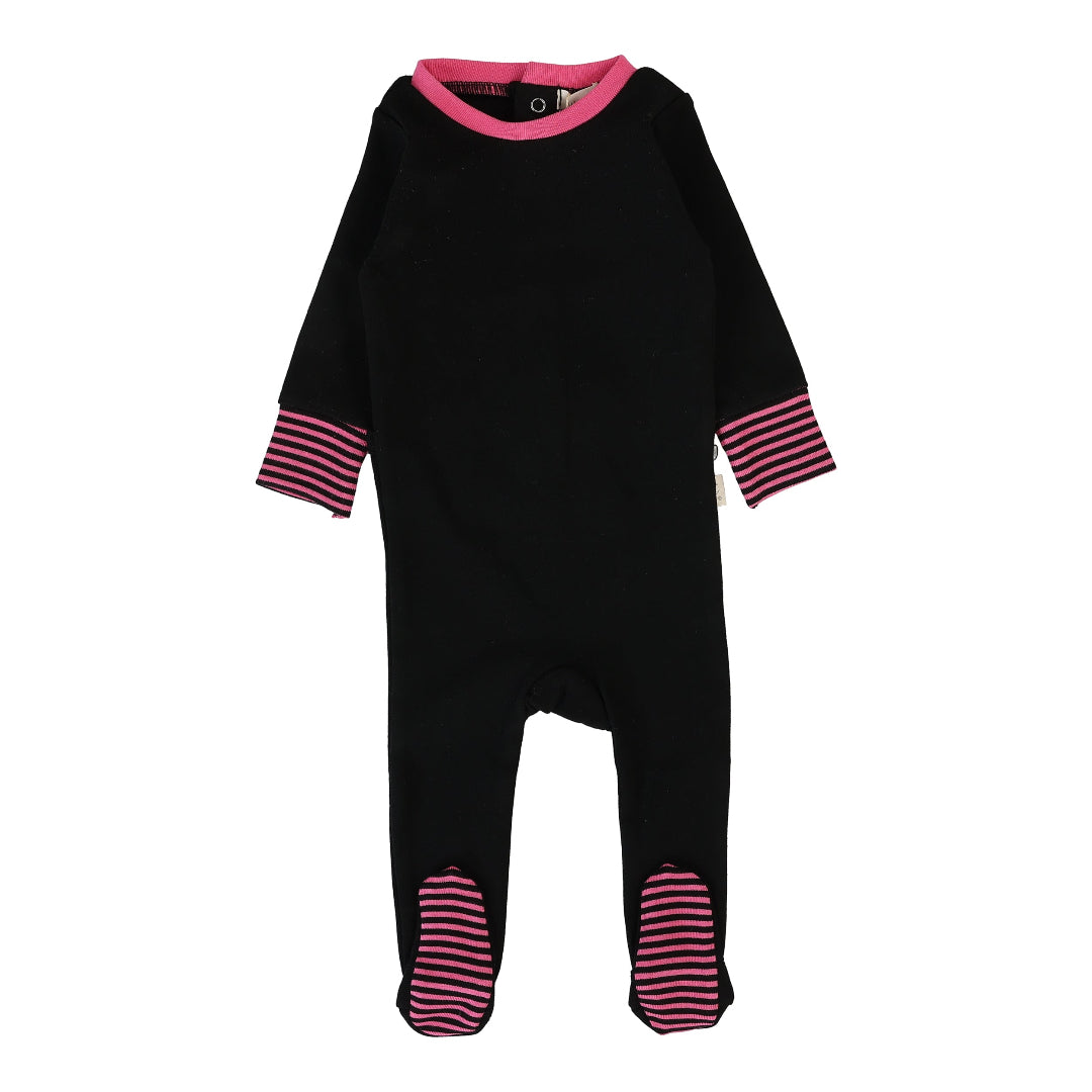 Black/Hot Pink Striped Cuff Footie