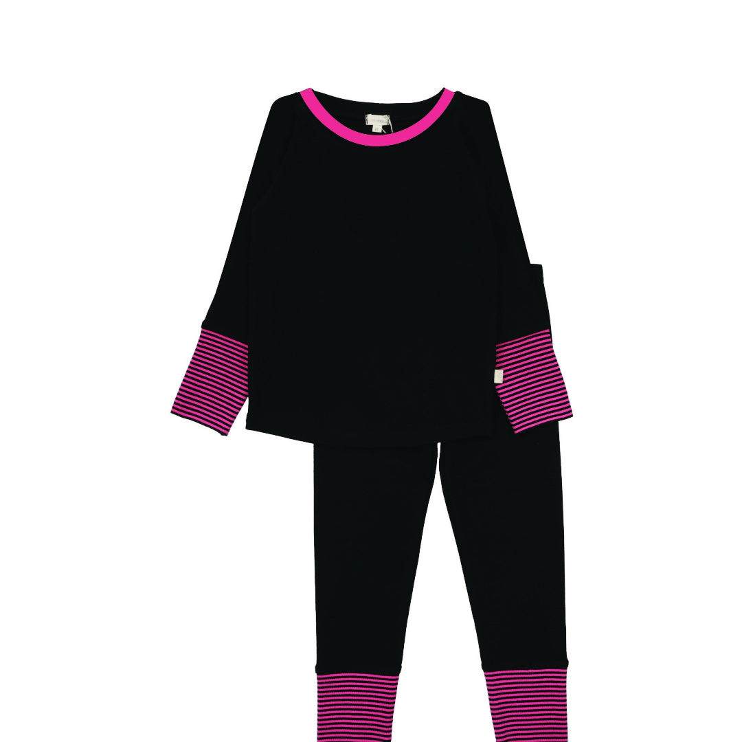 Black/Hot Pink Striped Cuff Lounge Set