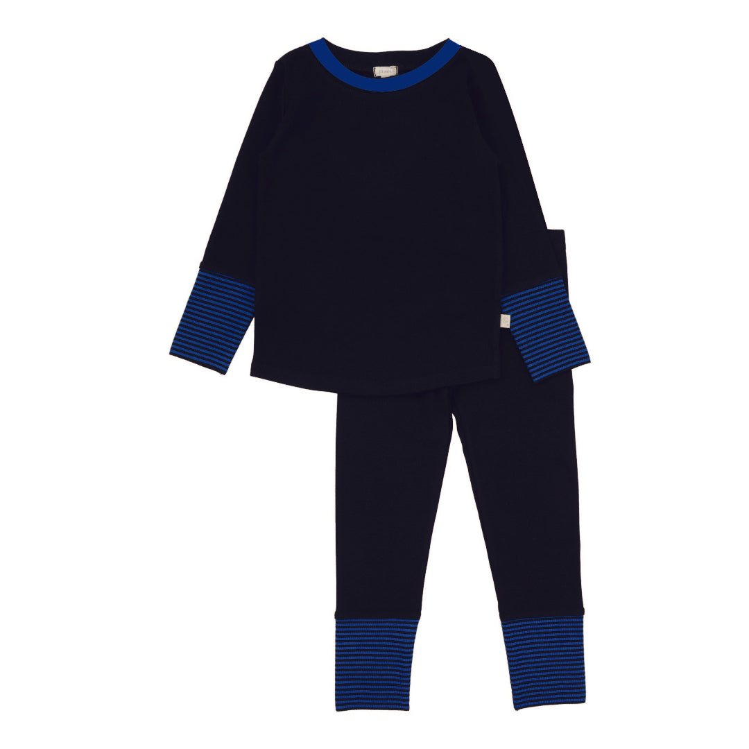 Black/Royal Blue Striped Cuff Lounge Set
