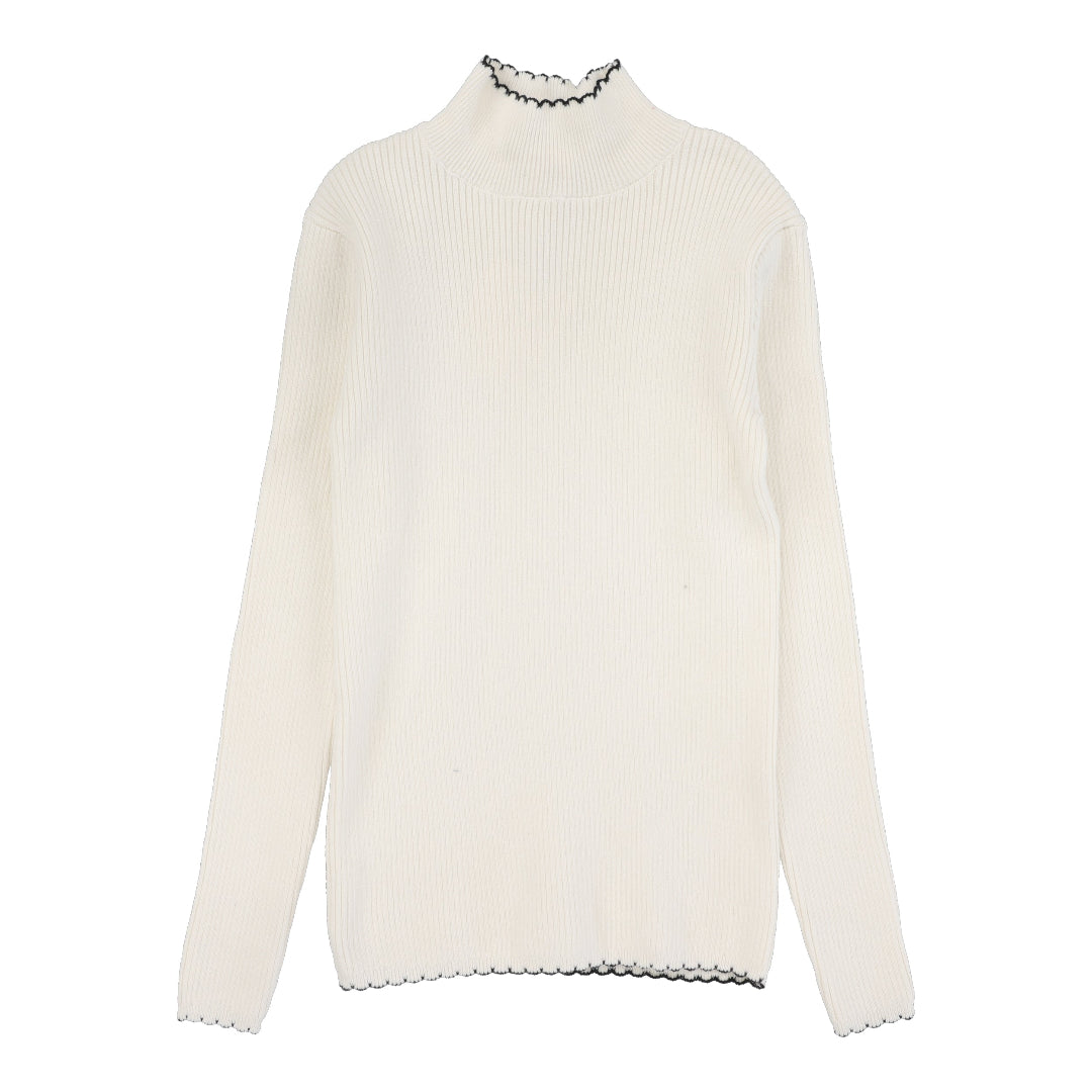 Cream Scalloped Knit Mockneck