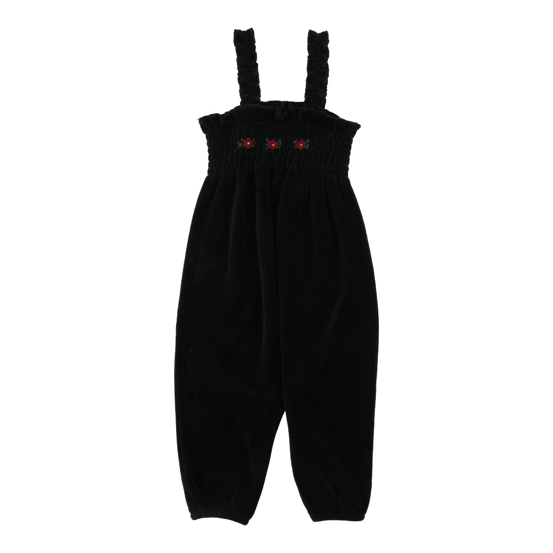 Black Velour Smocked Romper