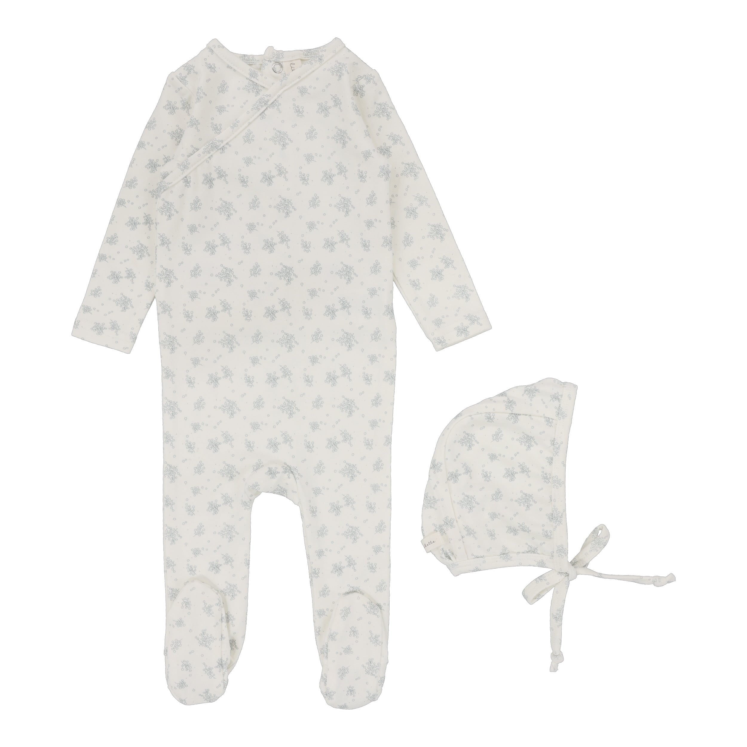 Vanilla/Blue Floral Cluster Footie Set