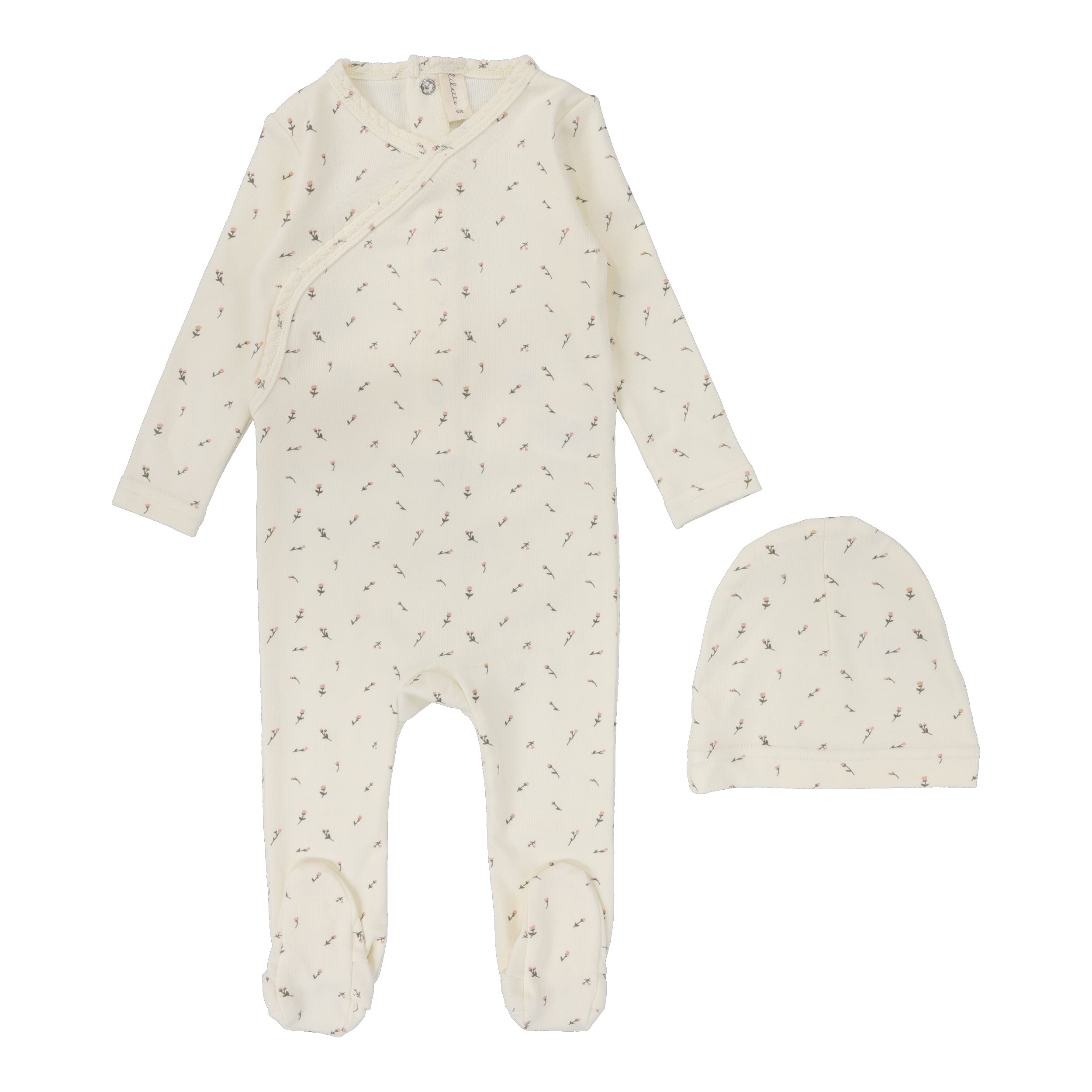 Ivory Printed Scattered Branch Wrapover Footie Set