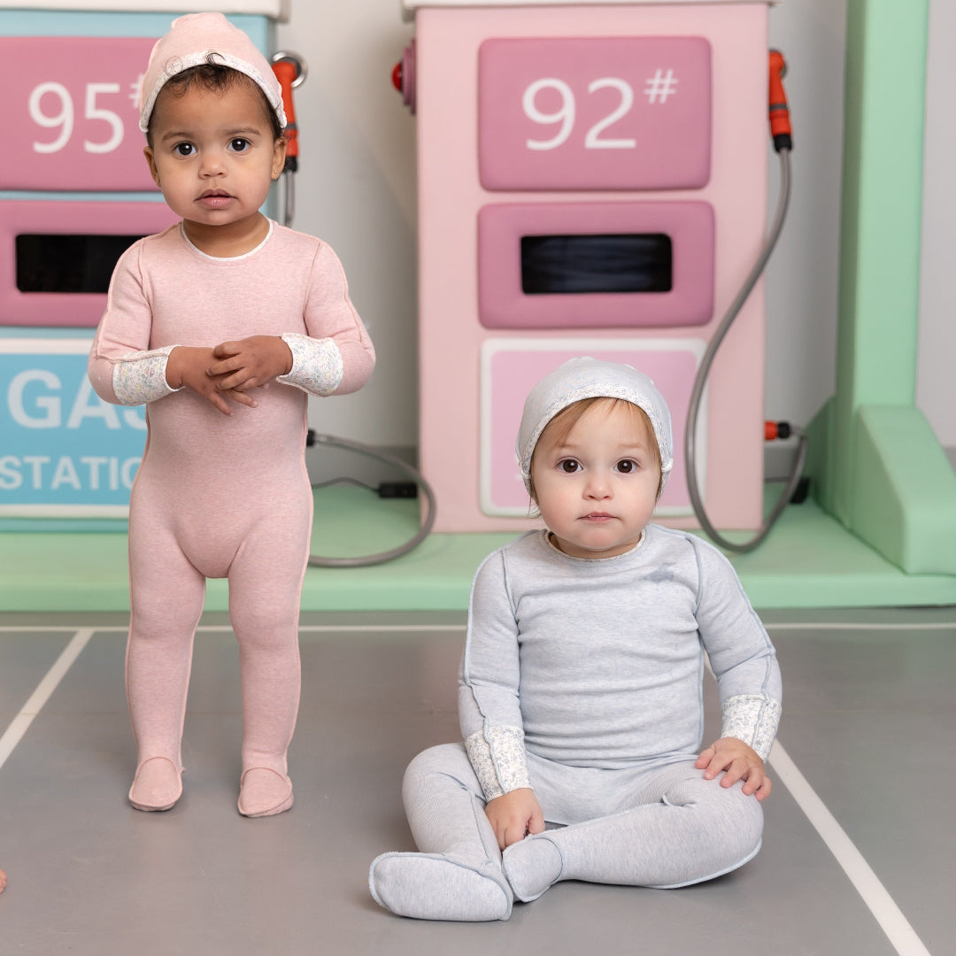Heathered Pink Lemon Print Cuffs Footie/Beanie