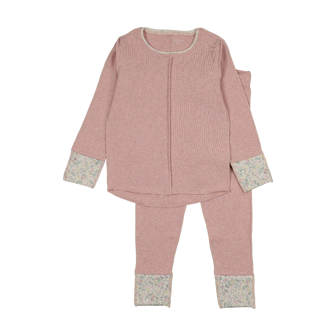 Heathered Pink Lemon Print Cuffs Loungewear