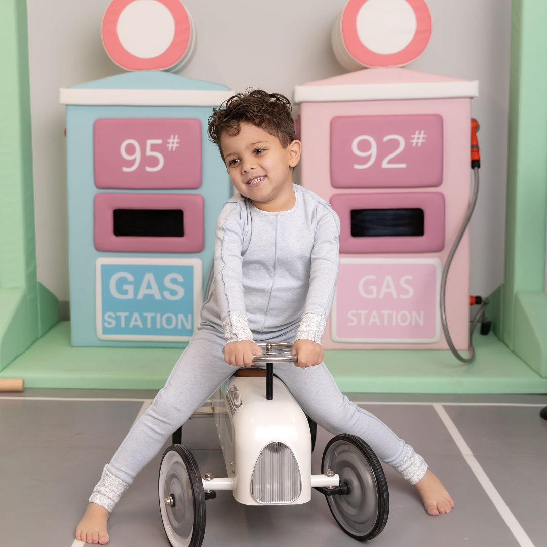 Heathered Blue Lemon Print Cuffs Loungewear