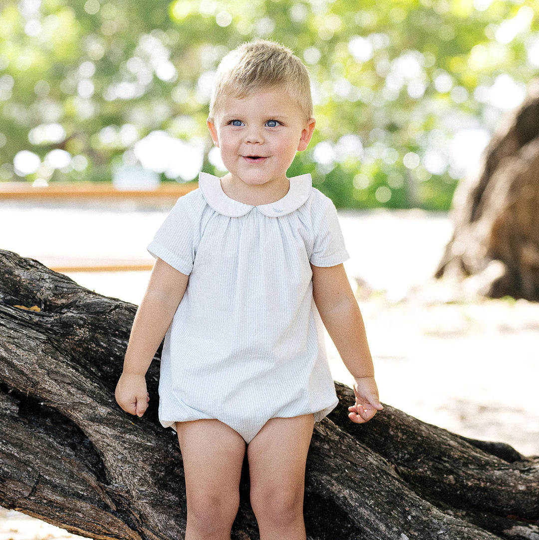 Clear Blue Tiny Stripe Boys Mountain Meadows Bubble Romper