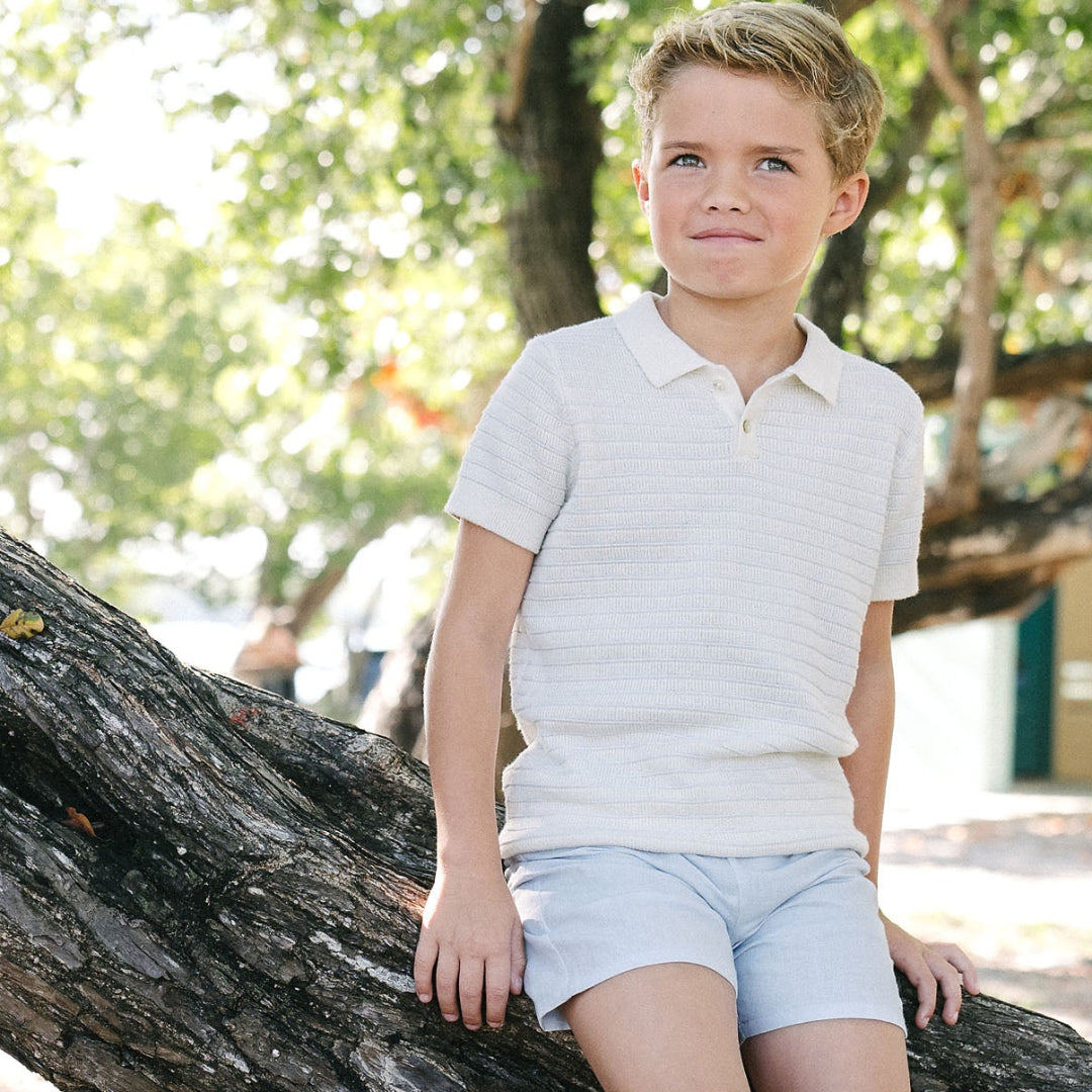 Clear Blue Textured Stripe Knit Polo