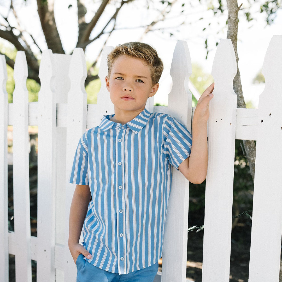 Fresh Blue Stripe Downtown SS Button Down Shirt