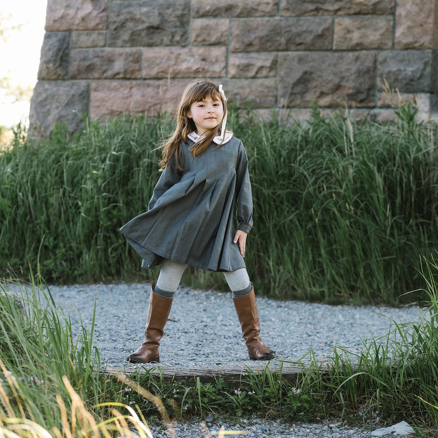 Dark Grey Collar Pleated Dress