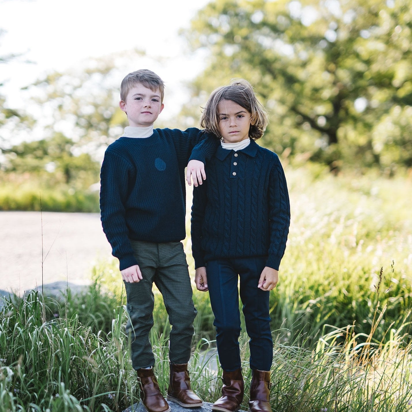 Navy Cable Knit Polo