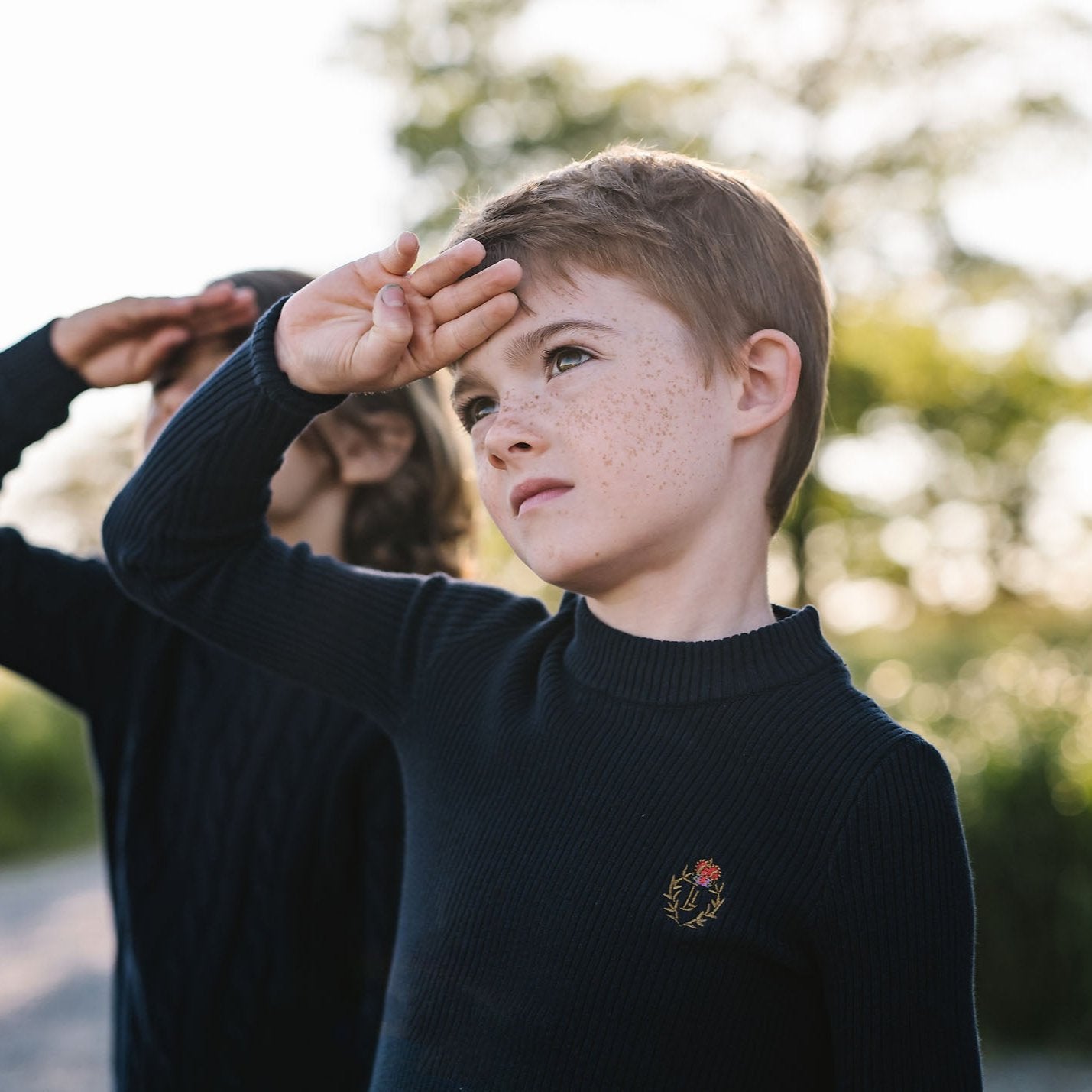 Navy Crest Knit Mockneck