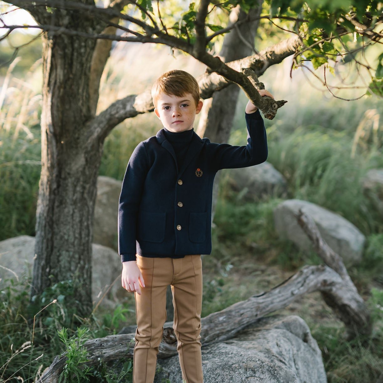 Navy Crest Knit Blazer