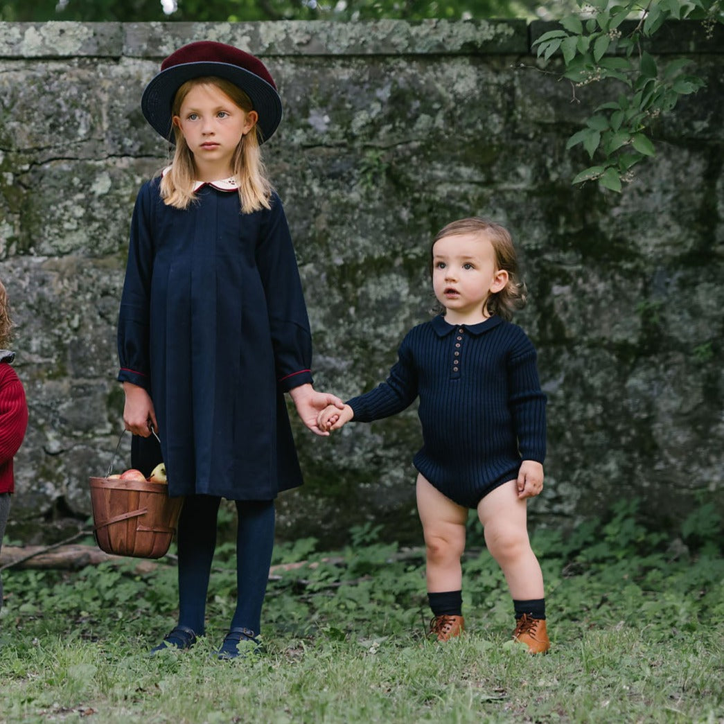 Navy Collar Pleated Dress