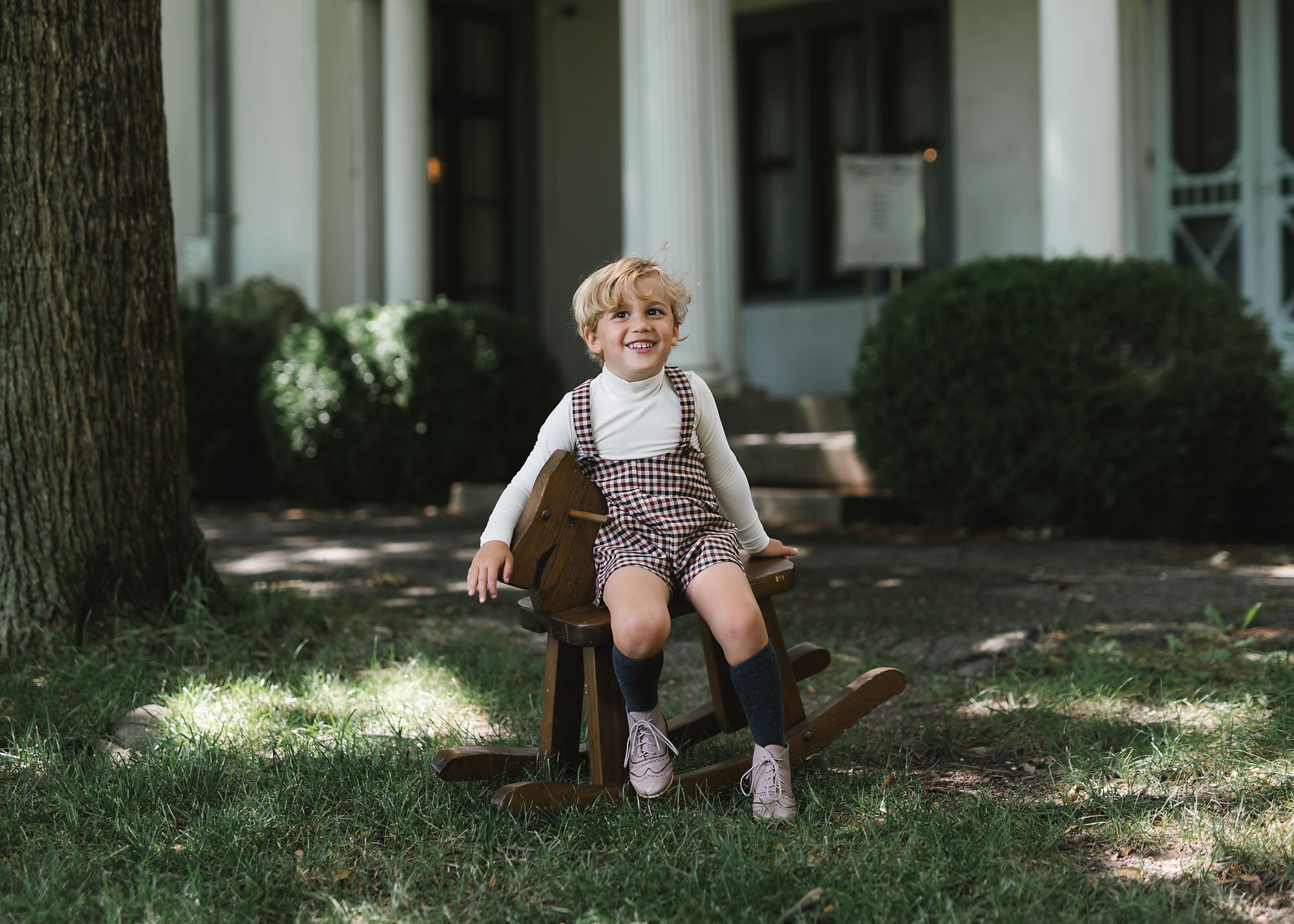 Tan Plaid Suspender Shorts