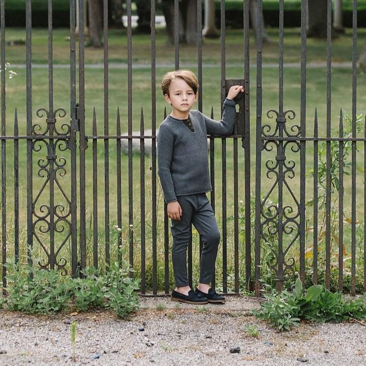 Grey/Olive Contrast Placket Sweater