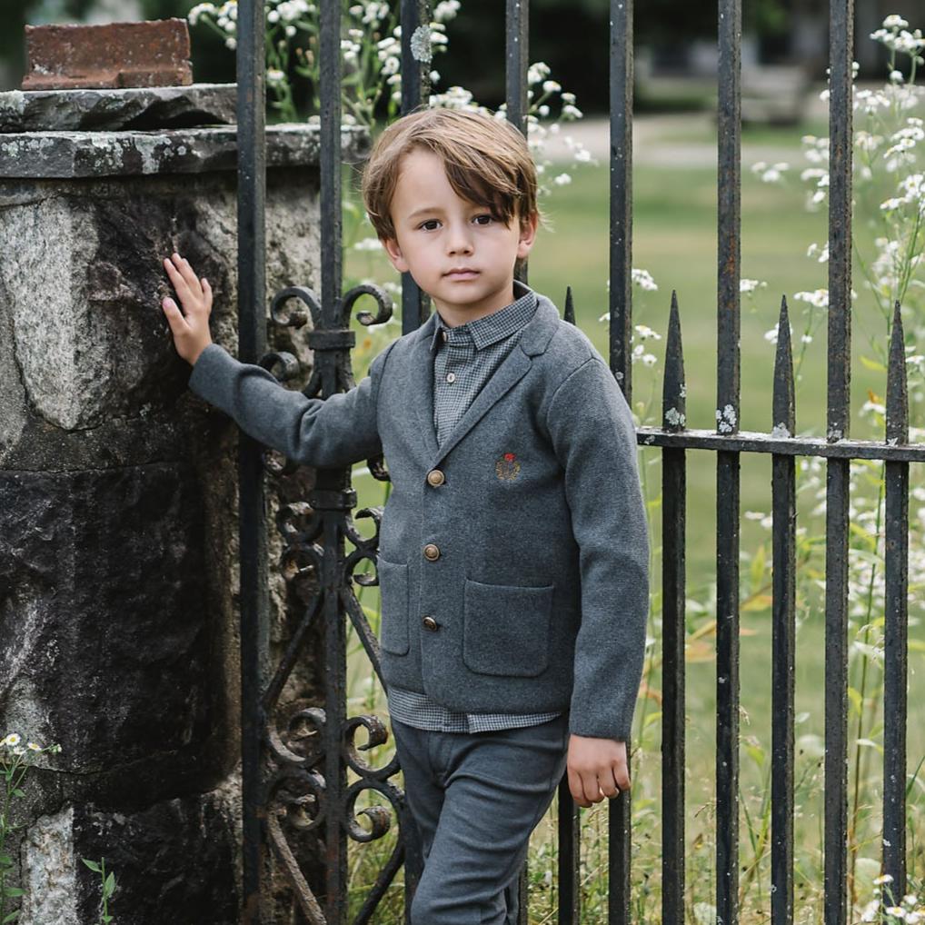 Dark Grey Knit Crest Blazer