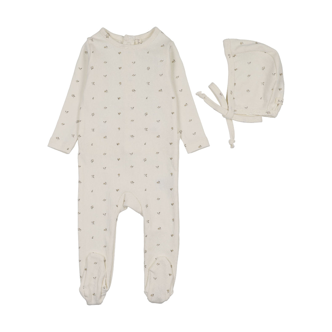 Cream Oat Bitsy Floral Footie Set