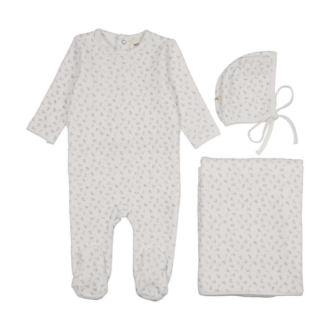 Blue Cherries Velour Cherry Printed 3 Piece Set