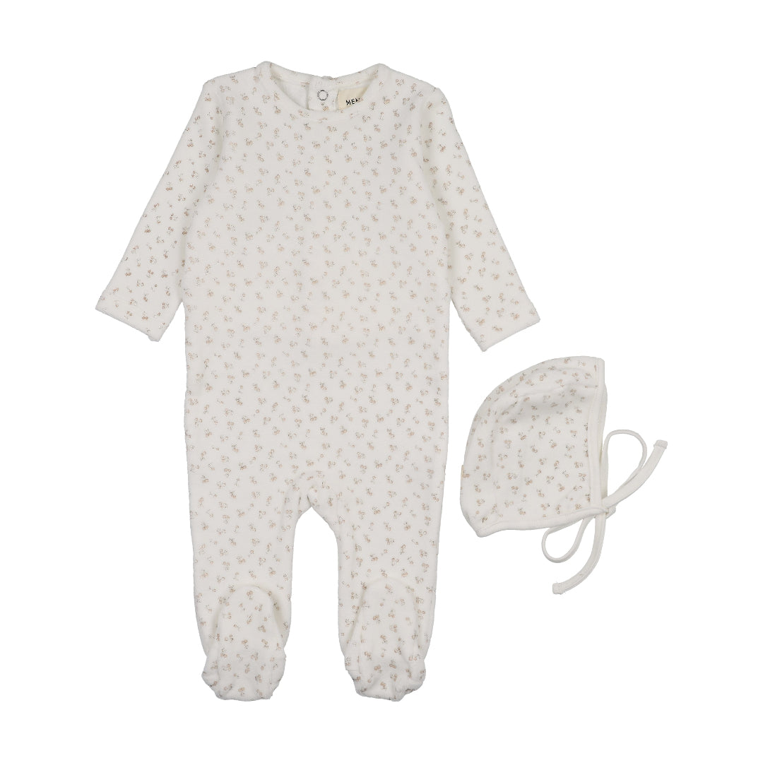 Pink Cherries Velour Cherry Printed Footie + Bonnet