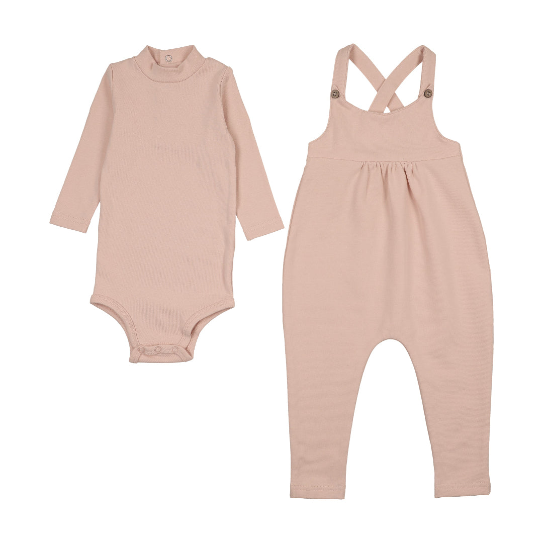 Rose Smoke Melange French Terry Overall + Mockneck Onesie Set